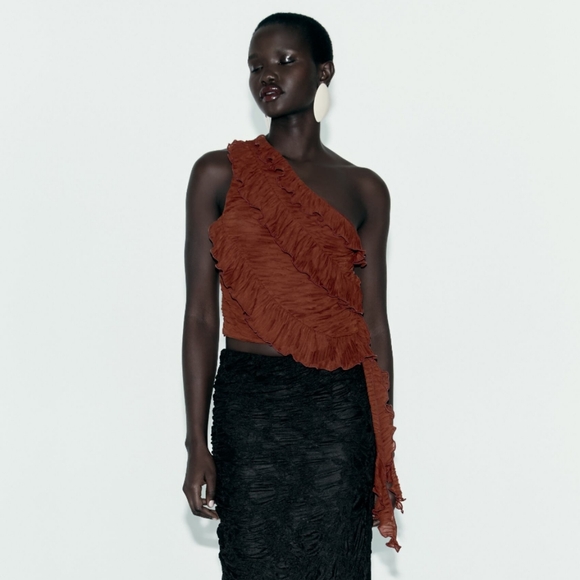 Zara Tops - ❌SOLD❌ Zara Asymmetrical Fairy Core Top One Shoulder Y2K Style Ruffled Pleated